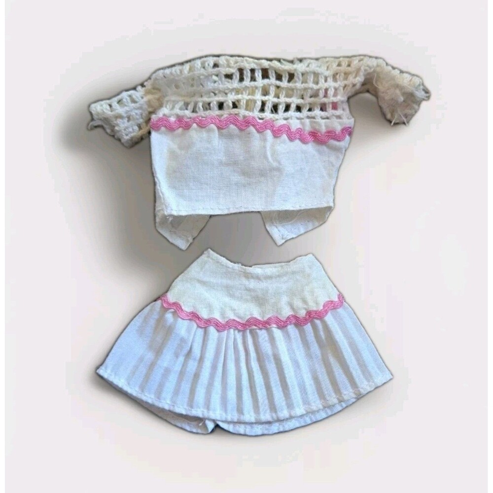 Vintage 1980s Barbie? Clone Mod? Fashion Doll Outfit White Pink Top & Skirt 2pcs